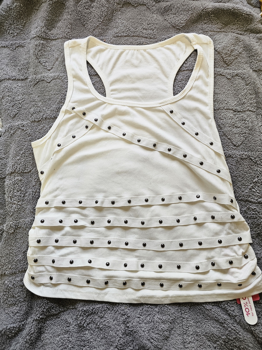 ROMWE White Ribbed Studded Racerback Tank Top Y2K Punk NWT